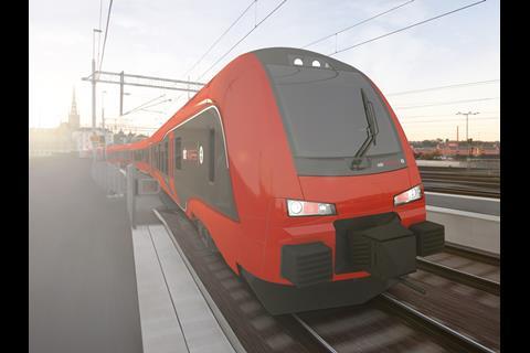 Impression of Stadler Rail Flirt electric multiple-unit for MTR Express in Stockholm.